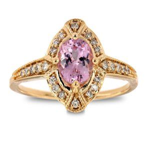 Oval Pink Sapphire Halo Vintage Diamond Ring